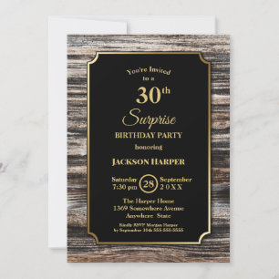Modern Wood Surprise 30th Birthday Party Invitation