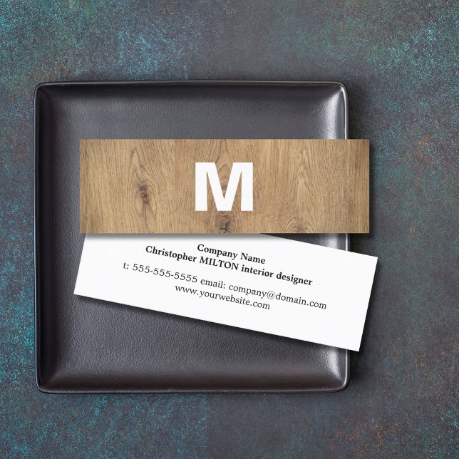 Modern Wooden Bold Monogram Interior Designer Mini Business Card (Creator Uploaded)