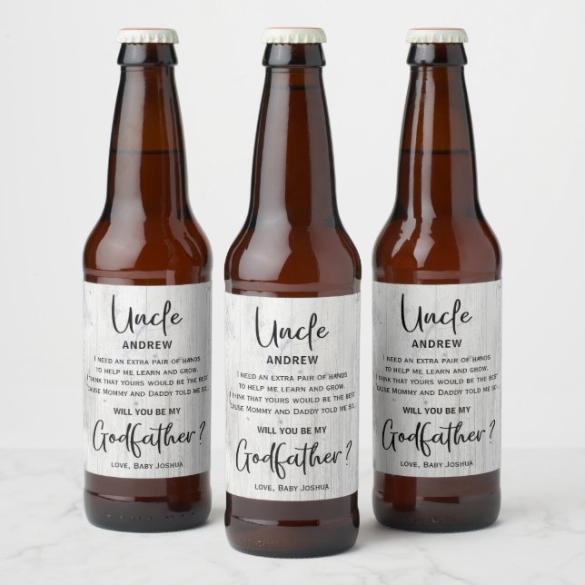 Modern Wooden  Texture Godfather Proposal Beer Bottle Label (Bottles)