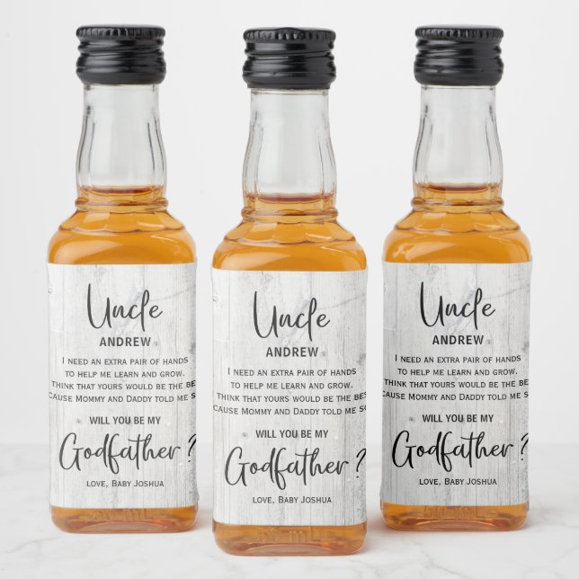 Modern Wooden  Texture Godfather Proposal Liquor Bottle Label (Bottles)