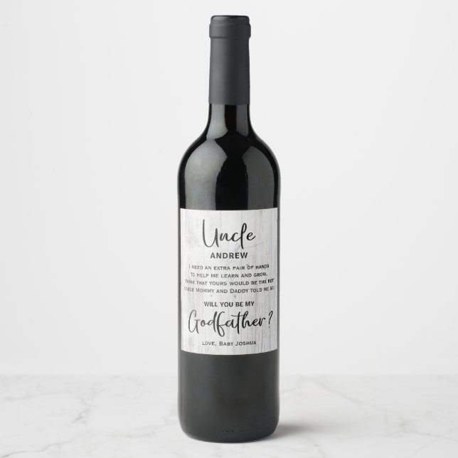 Modern Wooden  Texture Godfather Proposal Wine Label (Front)