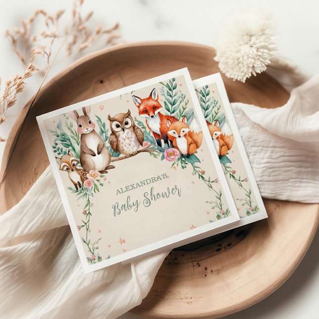 Modern Woodland Animals Forest  Baby Shower Napkin (Creator Uploaded)