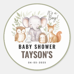 Modern Woodland Animals Forest Boy Baby Shower Classic Round Sticker