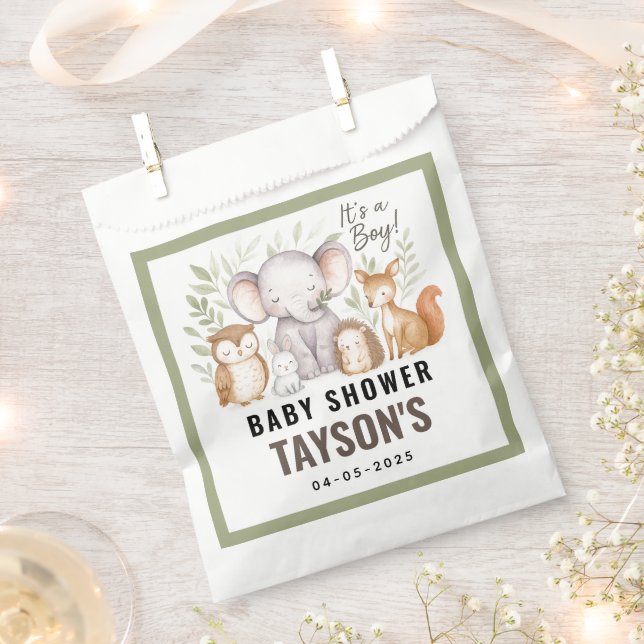 Modern Woodland Animals Forest Boy Baby Shower Favour Bag (Clipped)