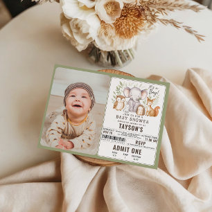 Modern Woodland Animals Forest Boy Baby Shower Invitation