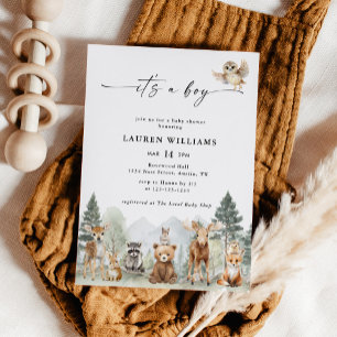 Modern Woodland Animals Forest Boy Baby Shower Invitation