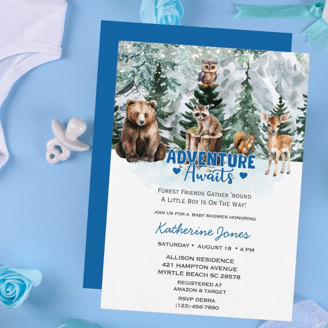 Modern Woodland Animals Forest Boy Baby Shower  Invitation (Creator Uploaded)