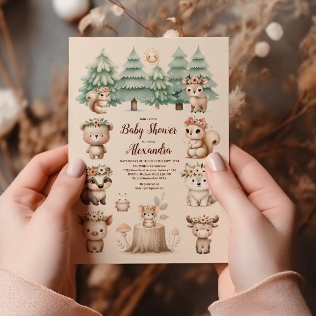 Modern Woodland Animals Forest Boy Baby Shower Invitation (Creator Uploaded)