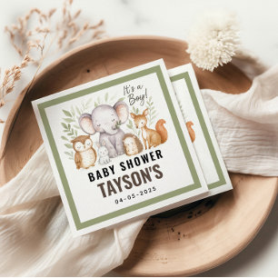 Modern Woodland Animals Forest Boy Baby Shower Napkin