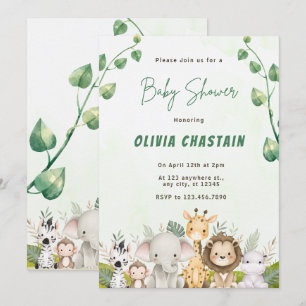 Modern Woodland Animals Forest Girl Baby Shower Invitation