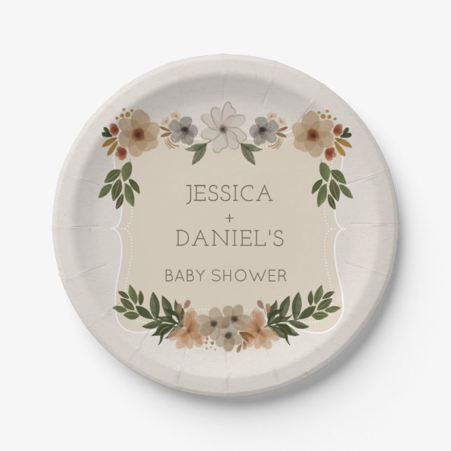 Modern Woodland Baby Shower Paper Plates (Front)
