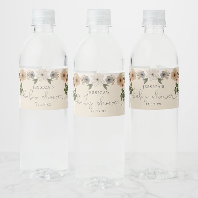 Modern Woodland Baby Shower Water Bottle Label (Bottles)