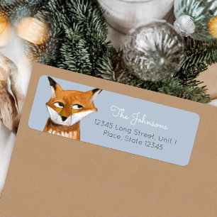 Modern Woodland Blue Fox Animal Holiday Christmas Return Address Label