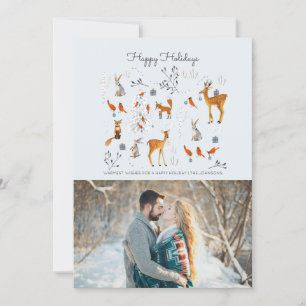 Modern woodland blue & grey animals & birds holiday card