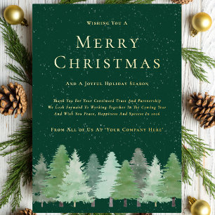 Modern Woodland Christmas Business Green Gold Foil Holiday Card