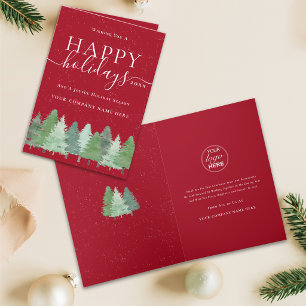 Modern Woodland Corporate Christmas Company Logo Holiday Card