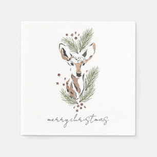 Modern Woodland Deer Watercolor Christmas Holiday Napkin
