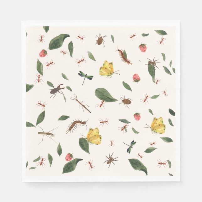 Modern Woodland Floral Greenery Berries Insects Napkin (Front)