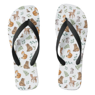 Modern Woodland Forest Animals Deer Bear Fox Bunny Thongs
