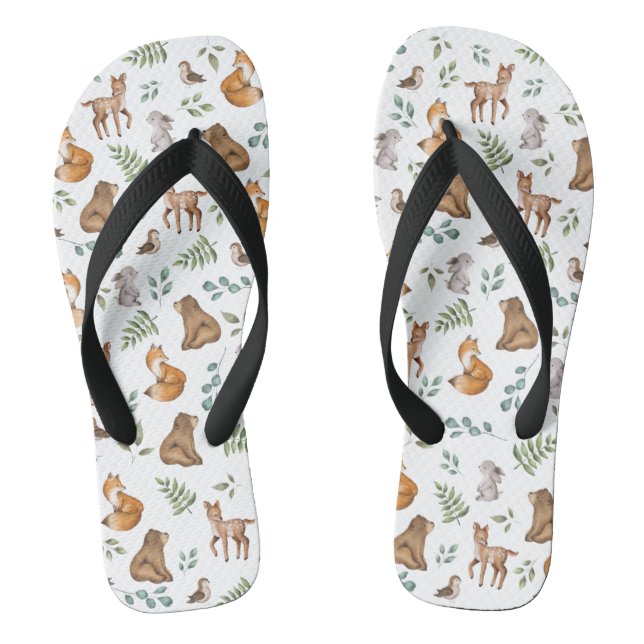 Modern Woodland Forest Animals Deer Bear Fox Bunny Thongs (Footbed)