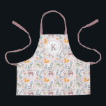 Modern Woodland Forest Animals Pattern Apron<br><div class="desc">This beautiful girls' apron features a woodland pattern, which includes two different deer, a rabbit, a squirrel, winter trees, mushrooms, and flowers over a light blush pink background. A text template is included for a monogram initial, making this apron unique! This makes a great, personalised gift for the little cook...</div>
