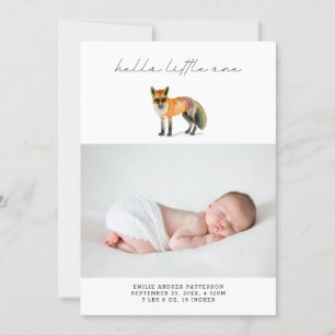 Modern Woodland Fox Birth Announcement Photo Card