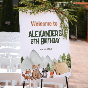 Modern Woodland Happy Camper Camping Kids Birthday Poster