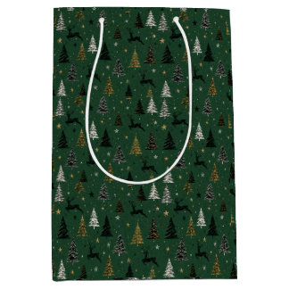 Modern Woodland Reindeer Christmas Pattern Medium Gift Bag