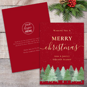 Modern Woodland Snow Company Logo Red & Gold Foil Holiday Card