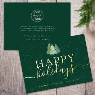 Modern Woodland Snow Happy Holidays Business Logo Foil Holiday Card