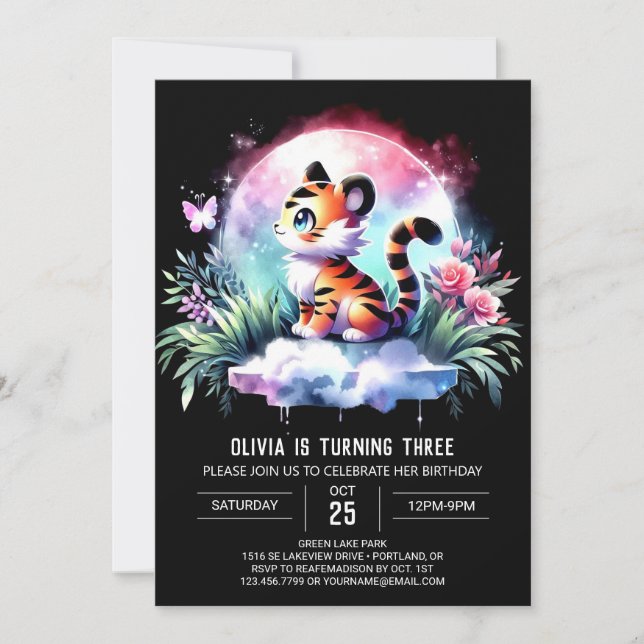 Modern Woodland Tiger Birthday Invitation (Front)