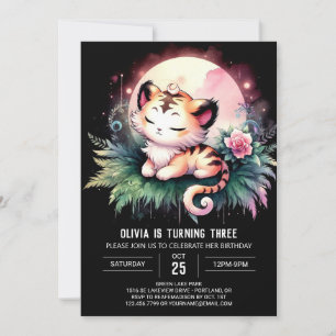 Modern Woodland Tiger Birthday Invitation