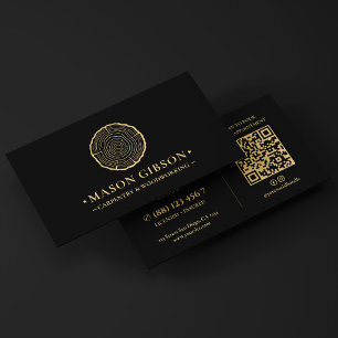 Modern Woodworker Carpenter Logo Black Business Card