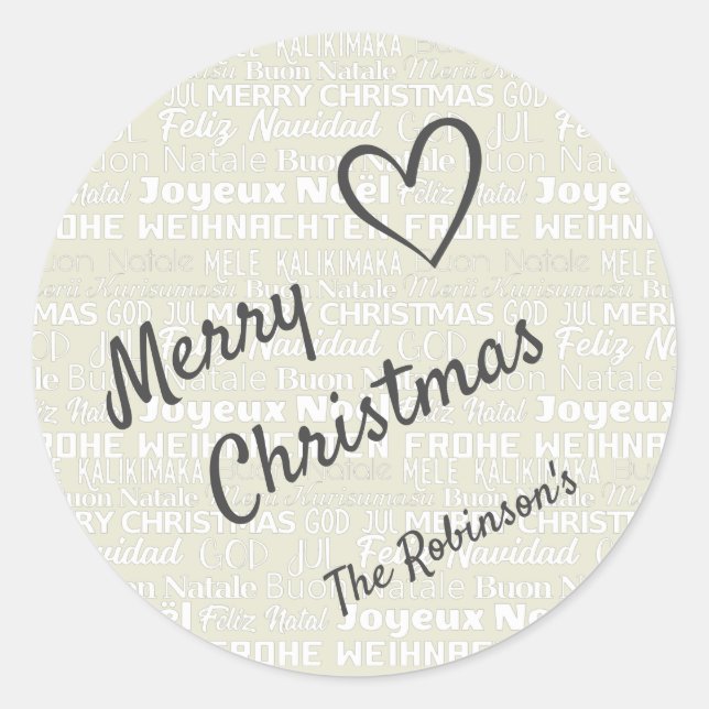 Modern Word Art Cloud Custom Text Merry Christmas Classic Round Sticker (Front)