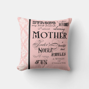 Modern Word Cloud Mother Text Sayings - Pink Black Cushion