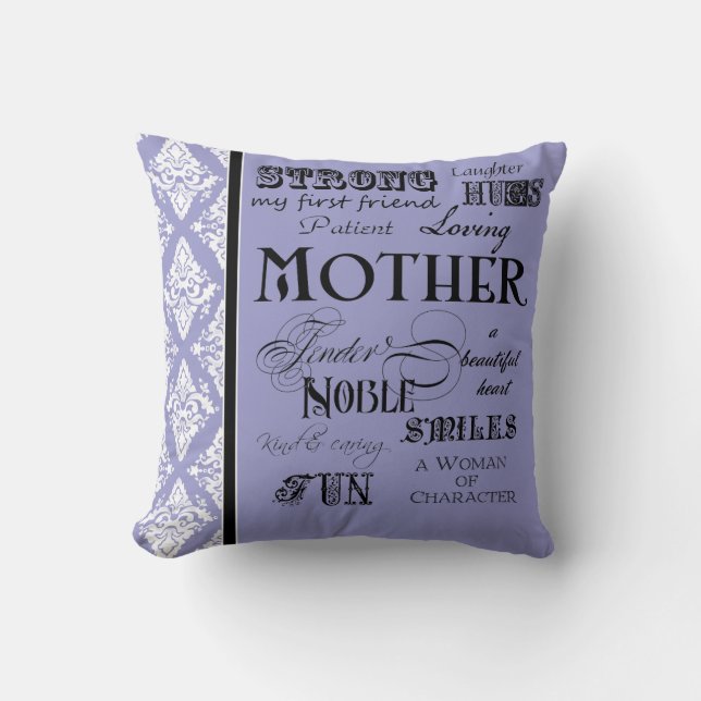 Modern Word Cloud Mother Text Sayings - Purple Cushion (Front)