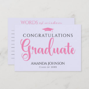 Modern Words of Wisdom Soft Pink Purple Graduation Enclosure Card