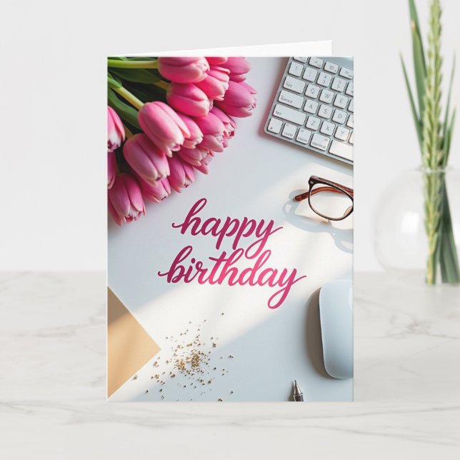 Modern Workspace Birthday Card (Front)