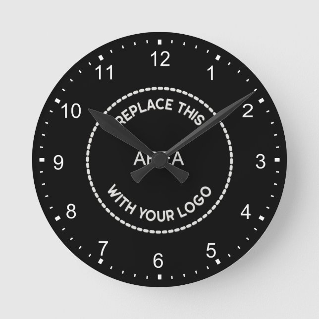 Modern workspace decor Company Logo black Round Clock (Front)