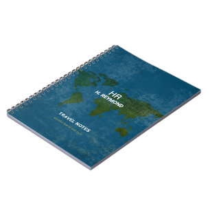 Modern World Map Distressed Blue Notebook