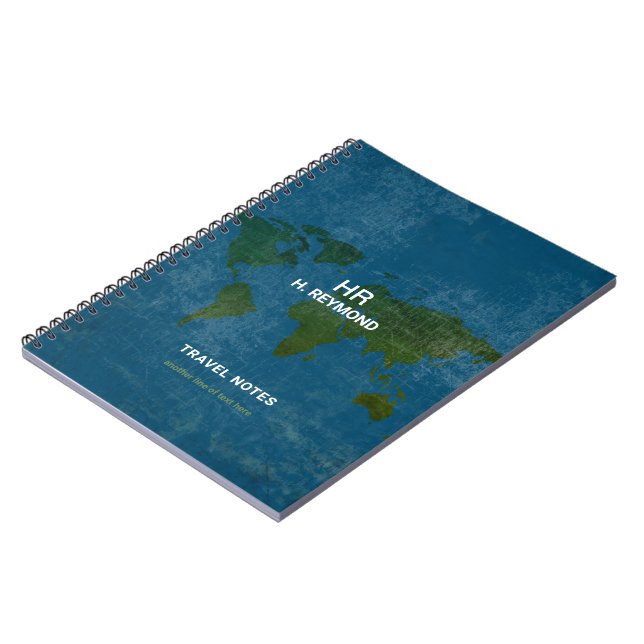 Modern World Map Distressed Blue Notebook (Left Side)