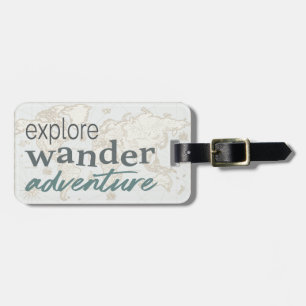 Modern World Map Travel Adventure Typography Luggage Tag