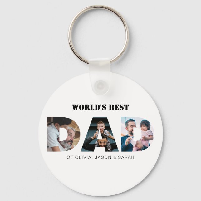 Modern World's Best Dad 3 Photo Collage Key Ring (Front)