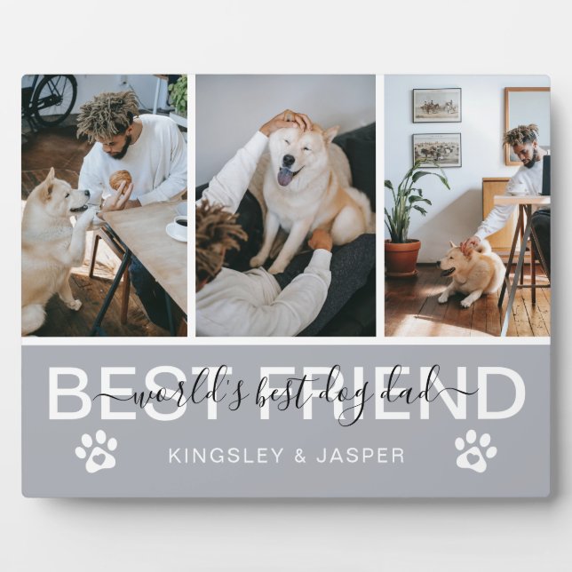 Modern 'World's Best Dog Dad' Photo Collage Plaque (Front)
