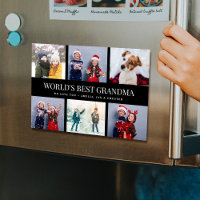 Modern WORLDS BEST GRANDMA Photo Collage Magnet