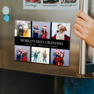 Modern WORLDS BEST GRANDMA Photo Collage Magnet