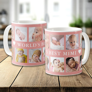 Modern World's Best Mimi Pink 12 Photo Collage Coffee Mug