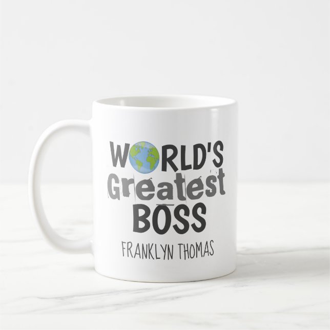 Modern Worlds Greatest Boss Personalised Coffee Mug (Left)