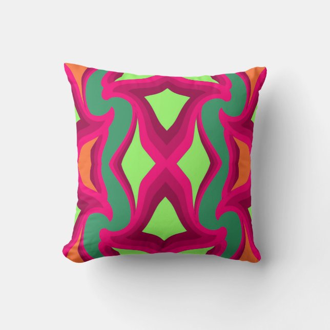 Modern Wrap on Shades of Green/Orange/Fuchsia Cushion (Front)