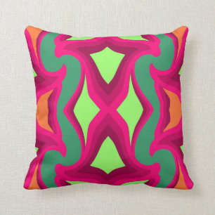 Modern Wrap on Shades of Green/Orange/Fuchsia Cushion